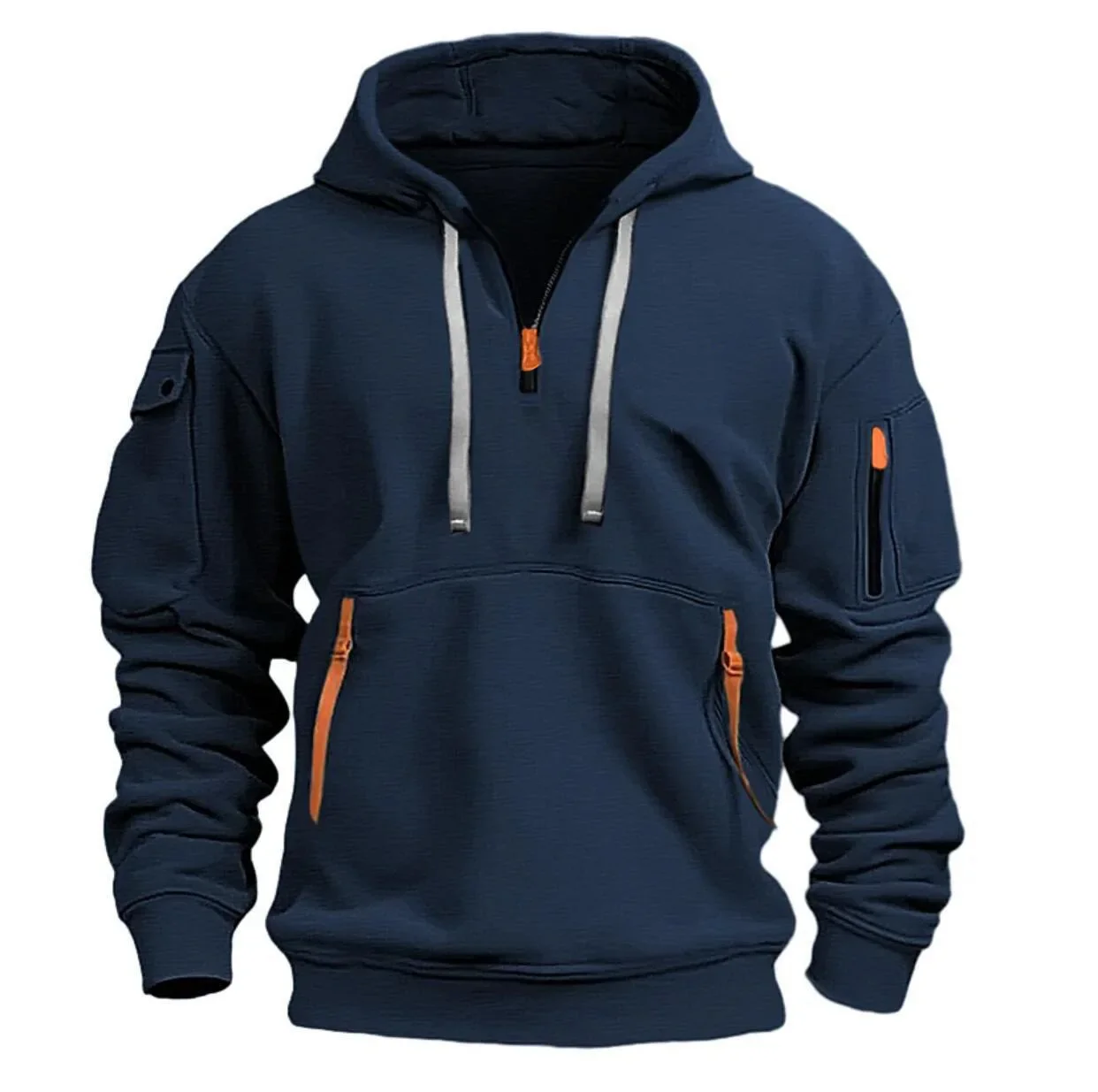 Sudadera con capucha para hombre, cremallera, multibolsillo, informal, holgado, deportiva cómoda - Image 2
