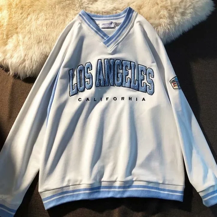 Sudadera con bordado de letras Vintage, holgada. - Image 2