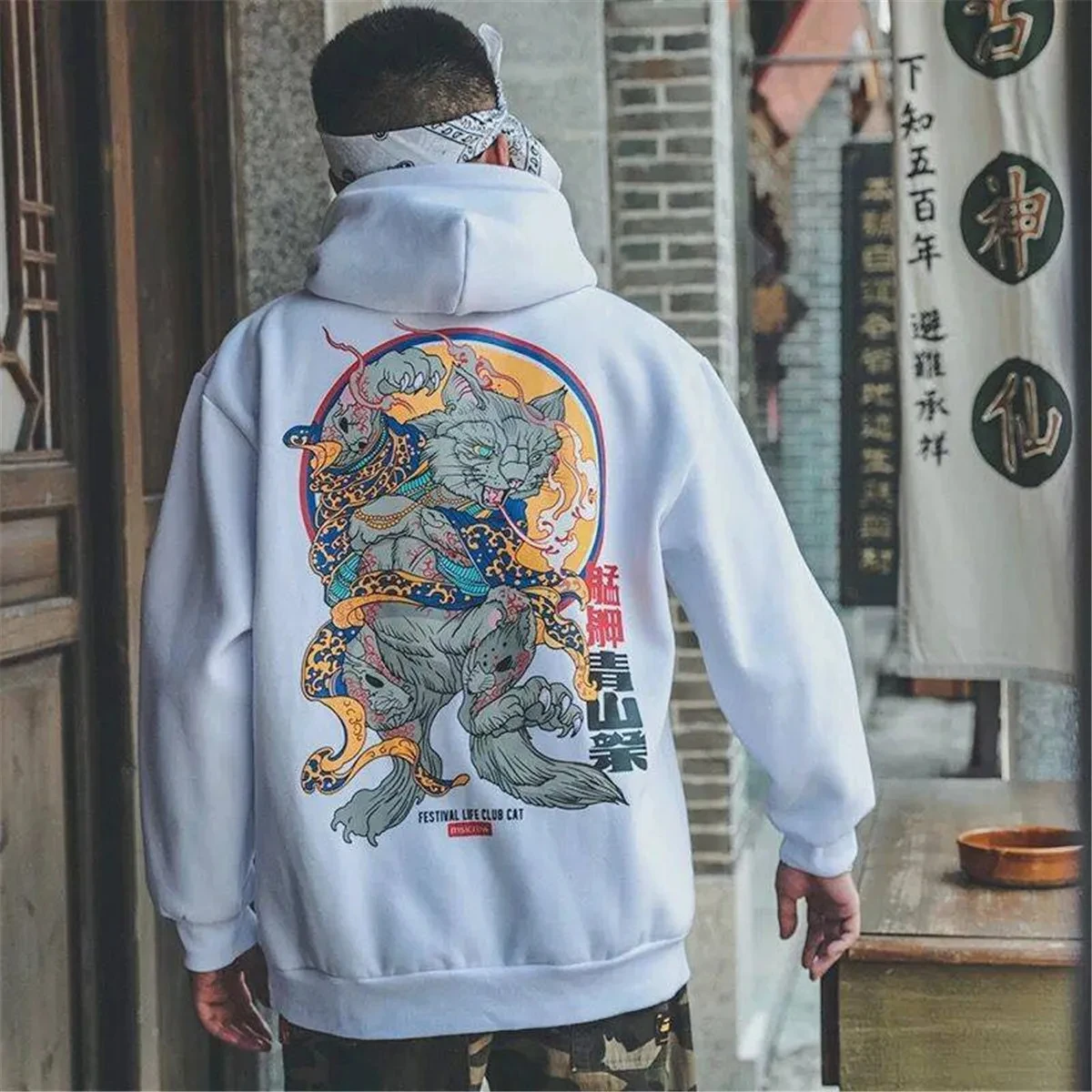 Sudadera con capucha de manga larga a la moda para hombre. con estampado de diablo Retro japonés, holgada de gran tamaño deportiva e informal. - Image 3