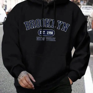 Brooklyn Est 1998 Nueva York impresión hombres sudaderas con capucha Harajuku Sudadera con capucha de cuello redondo moda de gran tamaño con capucha otoño cómodo chándal