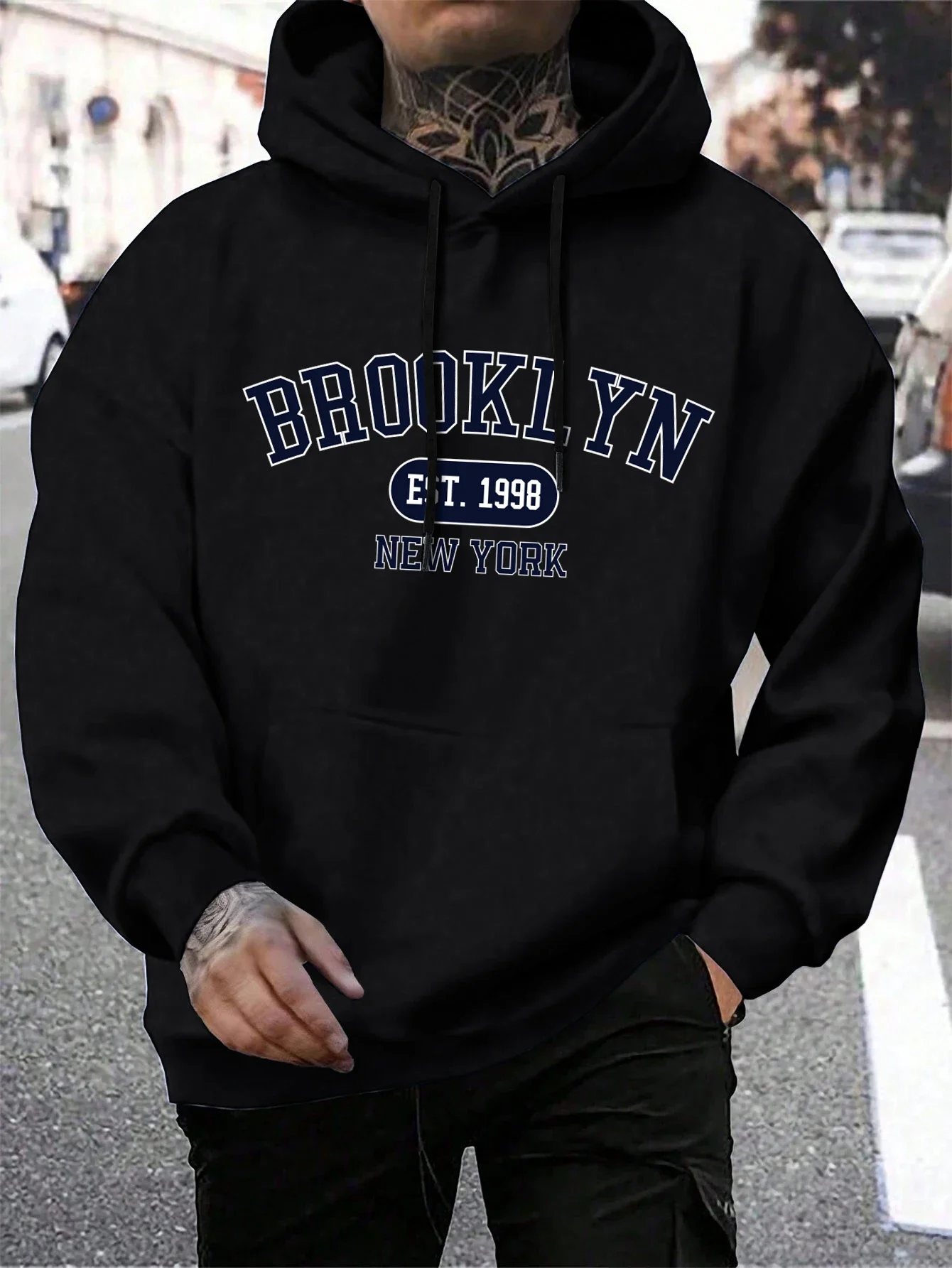 Brooklyn Est 1998 Nueva York impresión hombres sudaderas con capucha Harajuku Sudadera con capucha de cuello redondo moda de gran tamaño con capucha otoño cómodo chándal