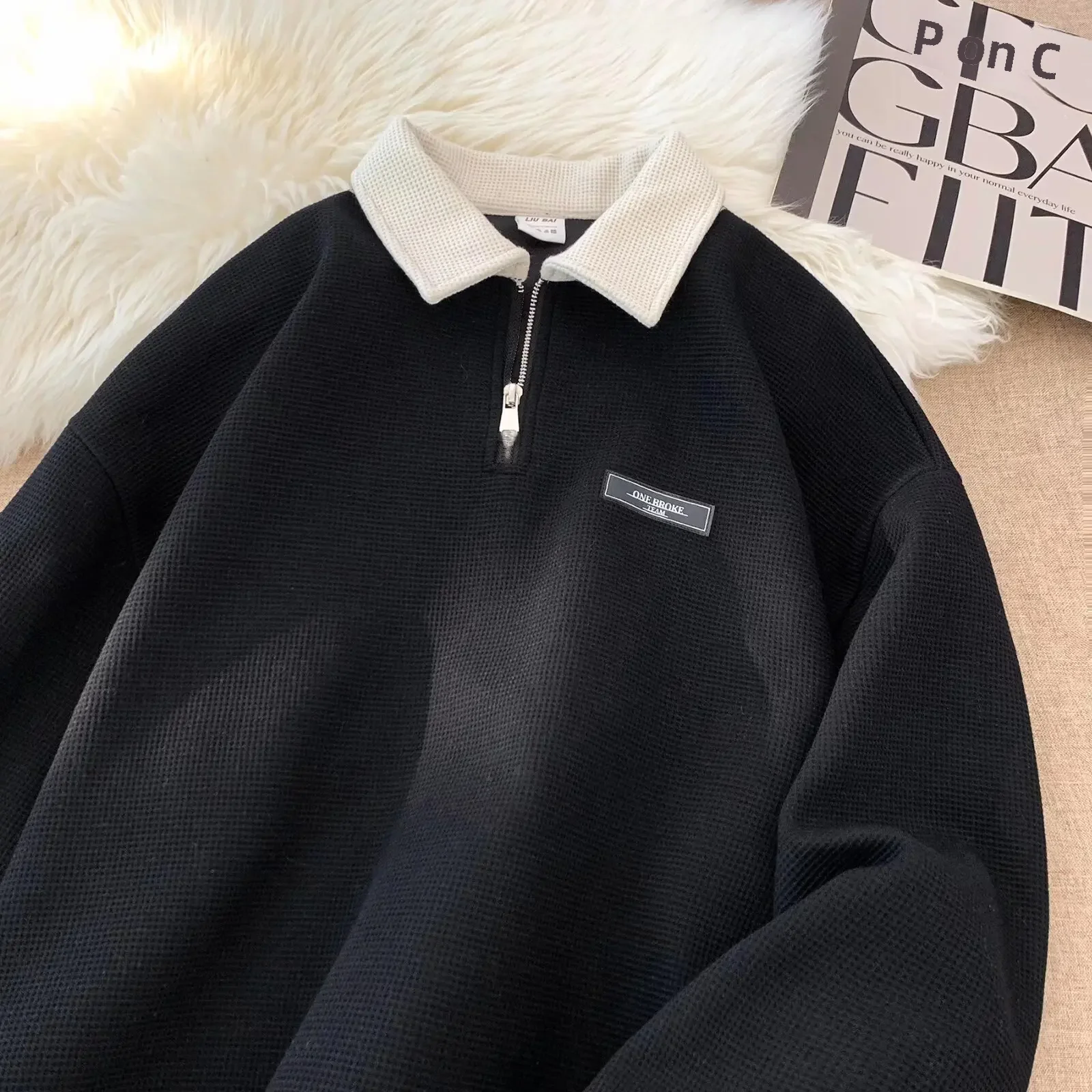 Sudadera Polo, Vintage, fino, estilo holgado, informal - Image 2