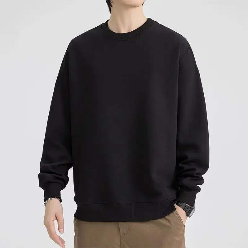 sudadera de cuello redondo para hombre, Top versátil de Color sólido a la moda, Jersey informal holgado camisa para otoño,