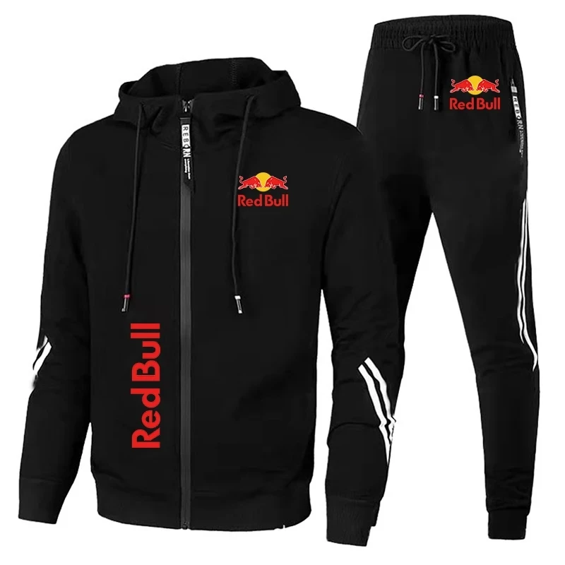 Conjunto de sudadera con capucha para hombre con logotipo de Red Bull, chaqueta con estampado de nuevo Red Bull de 2 piezas, sudadera sencilla a la moda para hombre - Image 3