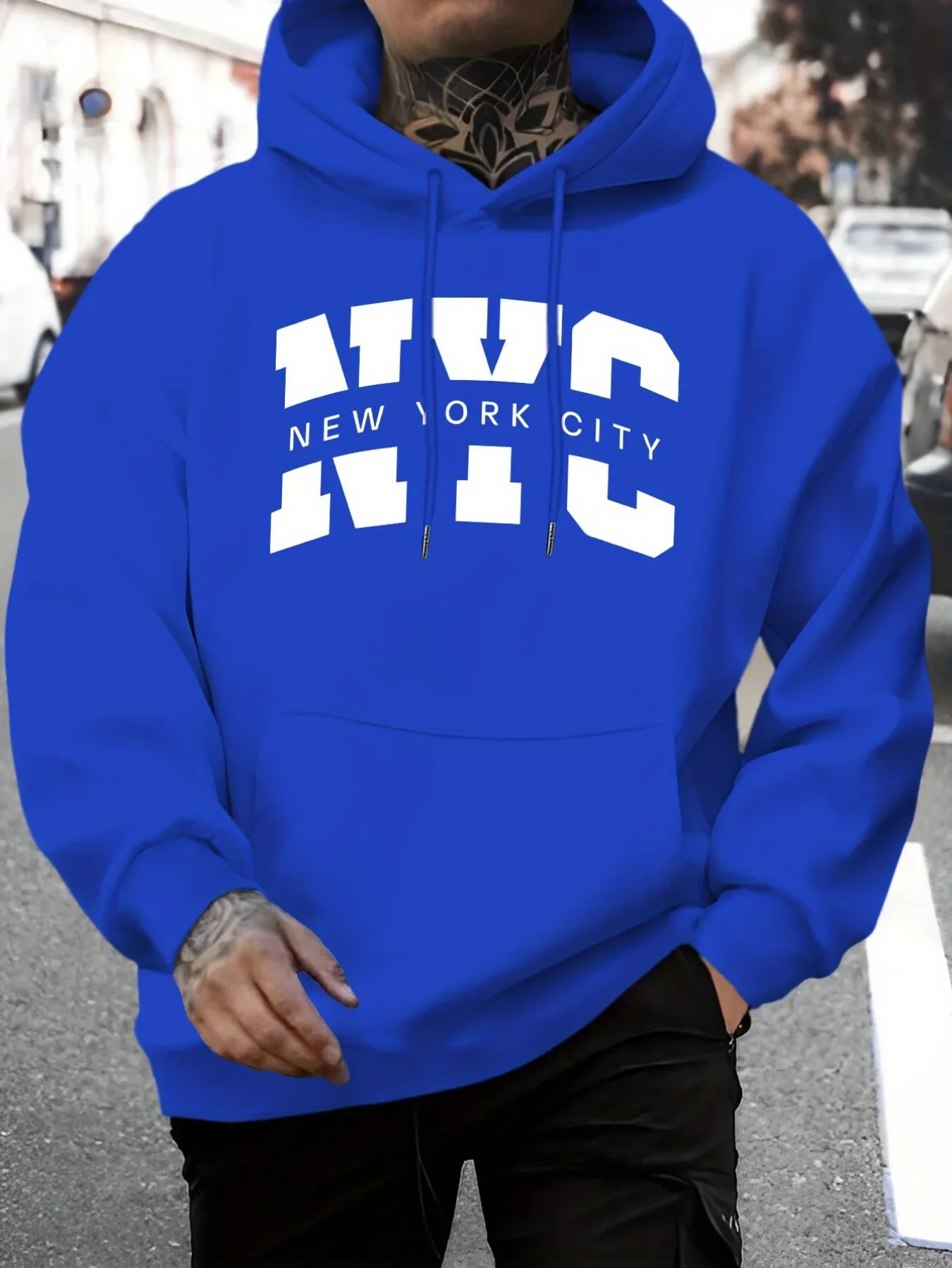 Sudadera con capucha con estampado de letras de Nueva York, con cordón, bolsillo, cómoda y versátil, sudadera con capucha de manga larga. - Image 6