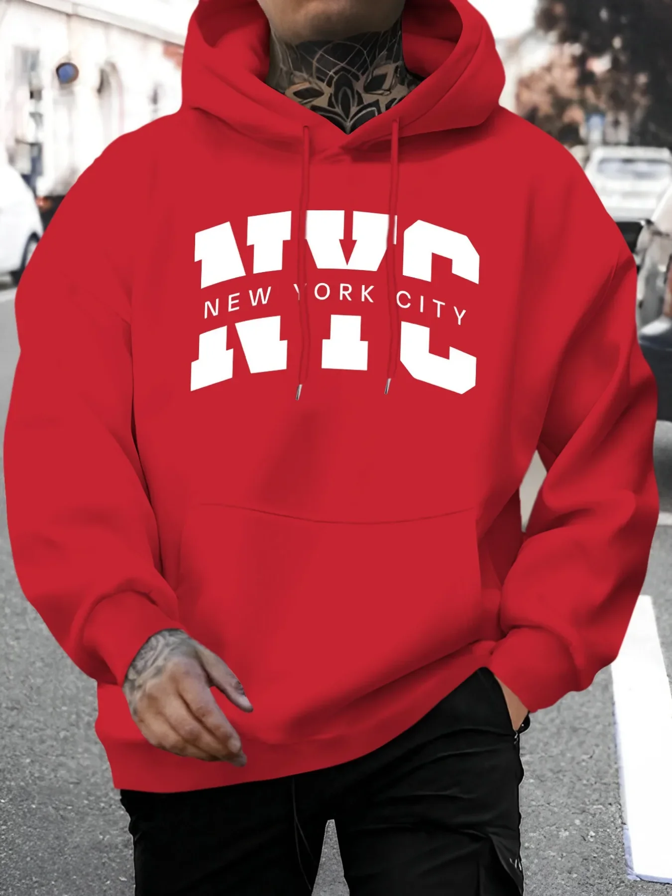 Sudadera con capucha con estampado de letras de Nueva York, con cordón, bolsillo, cómoda y versátil, sudadera con capucha de manga larga. - Image 4