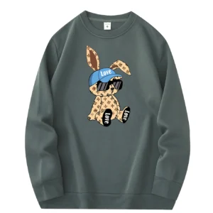 Suéter de cuello redondo a la moda, sudadera informal y cómoda, uso diario, estampado de conejo.