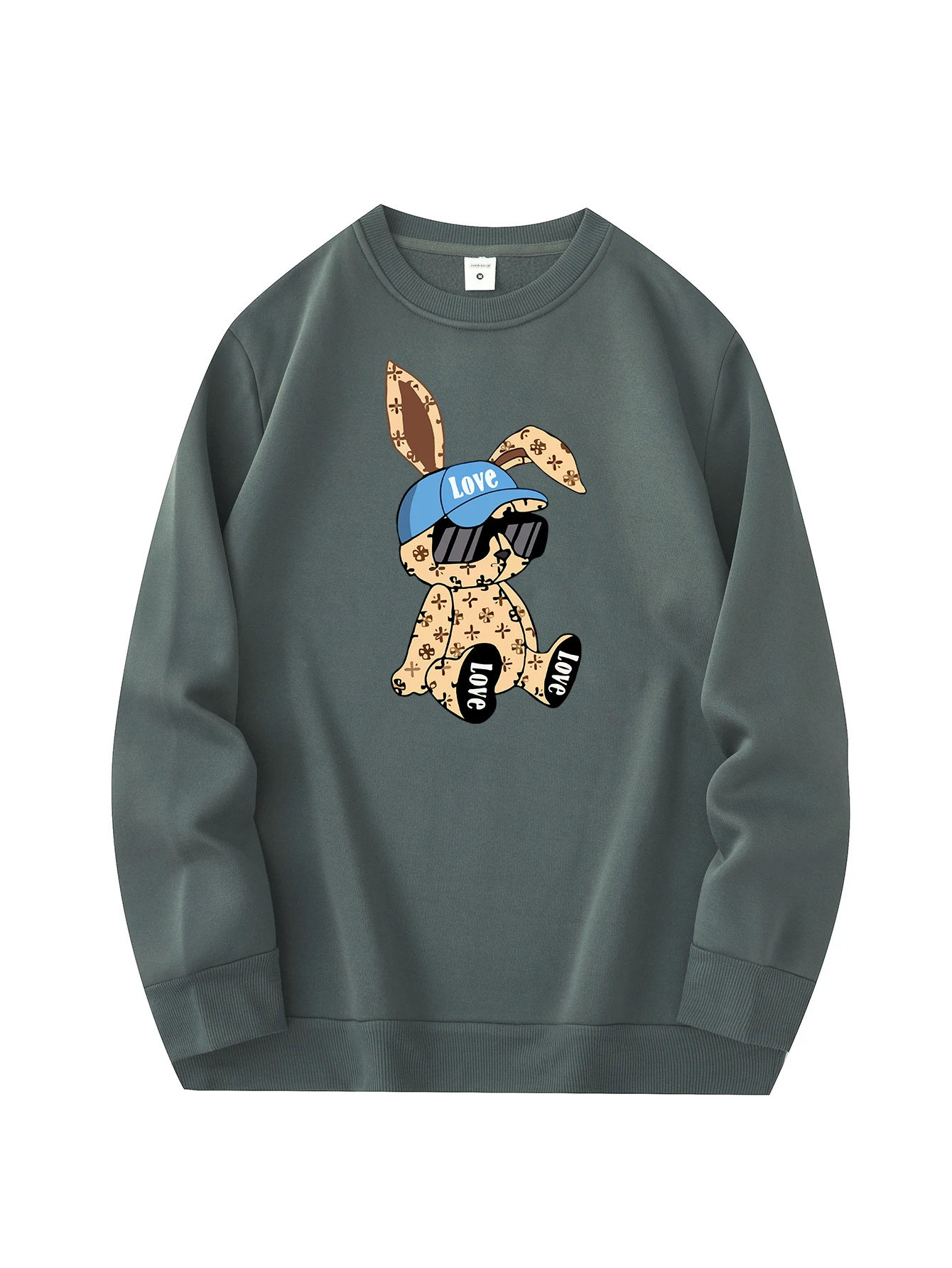 Suéter de cuello redondo a la moda, sudadera informal y cómoda, uso diario, estampado de conejo.