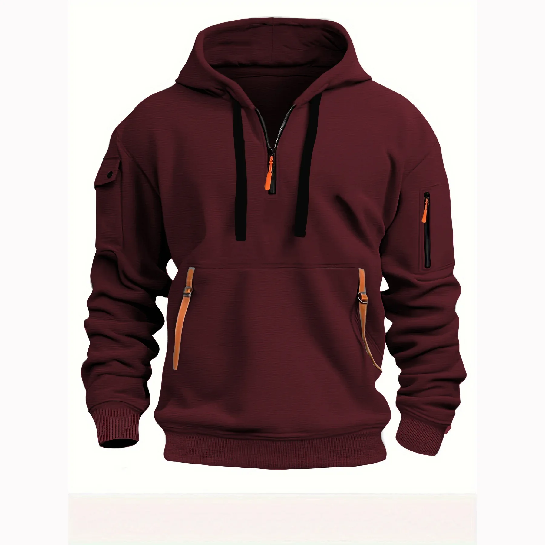 Sudadera con capucha para hombre, cremallera, multibolsillo, informal, holgado, deportiva cómoda - Image 7