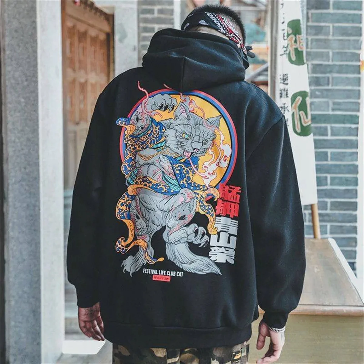 Sudadera con capucha de manga larga a la moda para hombre. con estampado de diablo Retro japonés, holgada de gran tamaño deportiva e informal. - Image 4