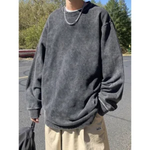 Sudadera Vintage con cuello redondo, manga larga, lavado desgastado, resistente.