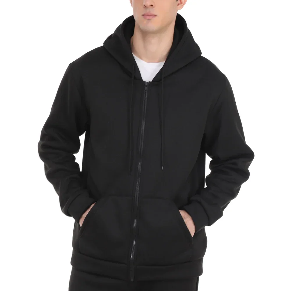 Sudaderas con capucha de lana con cremallera para hombre, deportivas, clásicas, informales. - Image 4