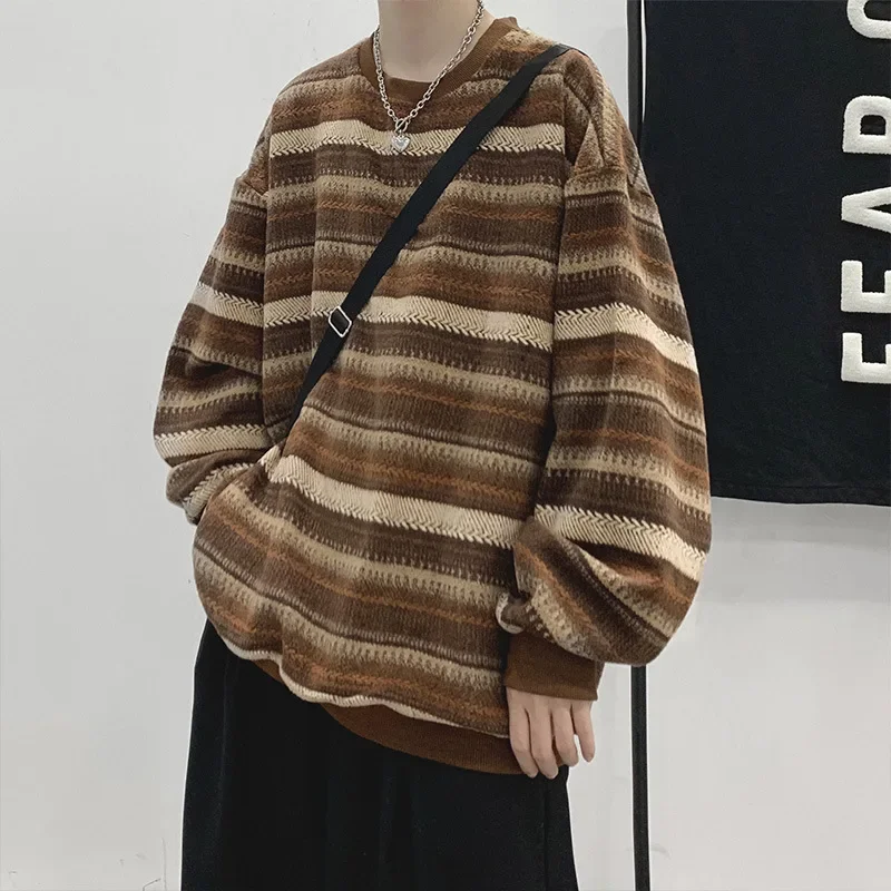 Jersey de rayas Vintage con cuello redondo, versátil. - Image 3