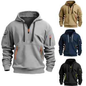 Sudadera con capucha para hombre, cremallera, multibolsillo, informal, holgado, deportiva cómoda