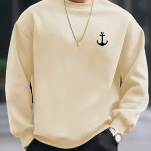 Sudadera holgada informal con estampado de ancla de barco, sudadera de manga larga con cuello redondo.