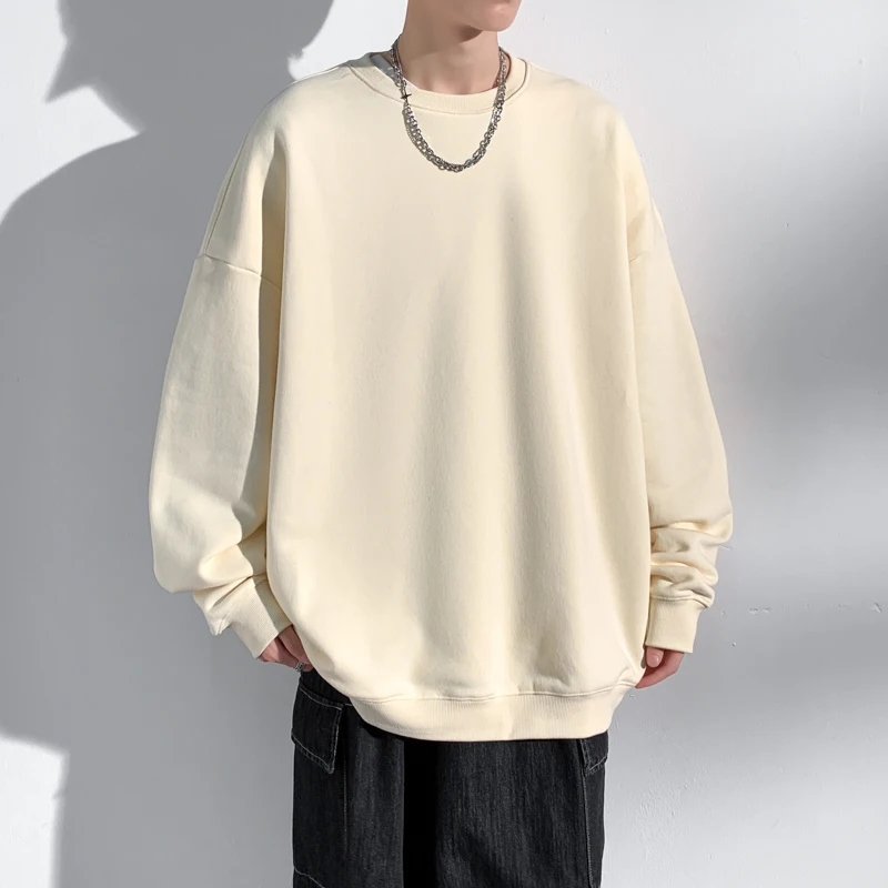 Sudadera holgada para hombre, cuello redondo, color negro, blanco y gris. - Image 3