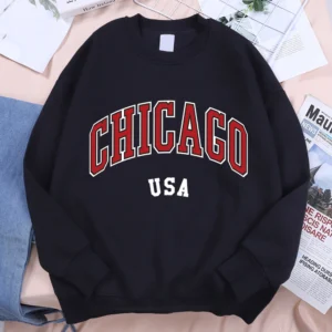 Sudadera Chicago Usa, ropa holgada con cuello redondo.