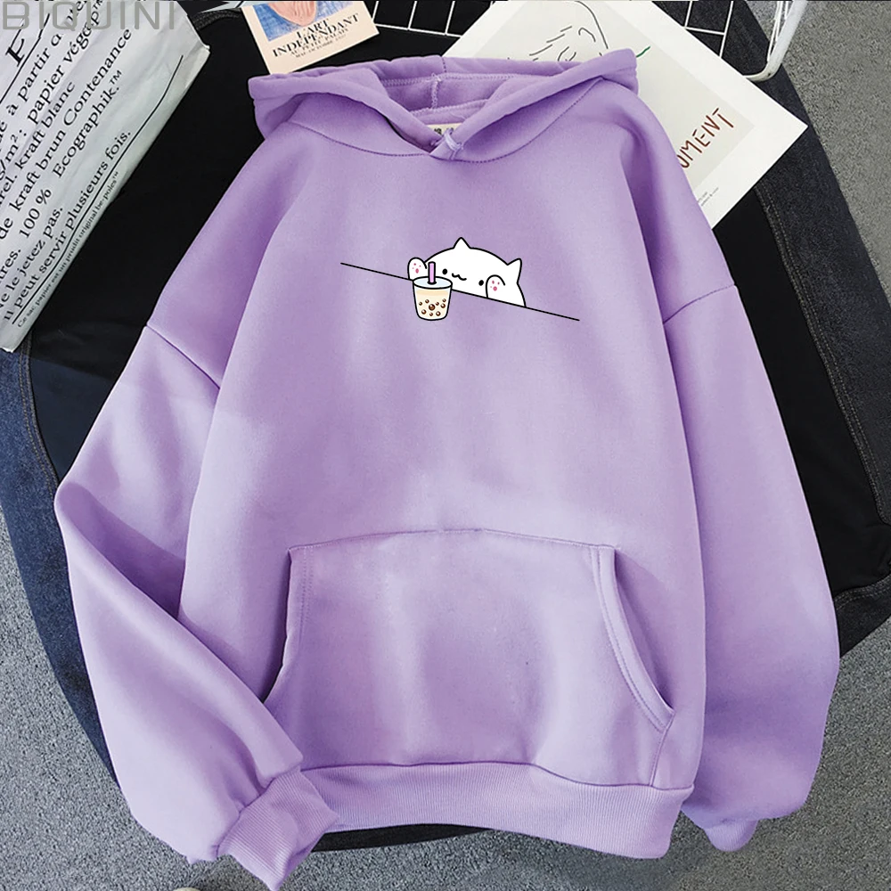 Sudadera con capucha holgada, dibujos animados, talla grande, Kawaii, Gato y Boba - Image 6