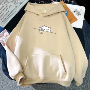 Sudadera con capucha holgada, dibujos animados, talla grande, Kawaii, Gato y Boba