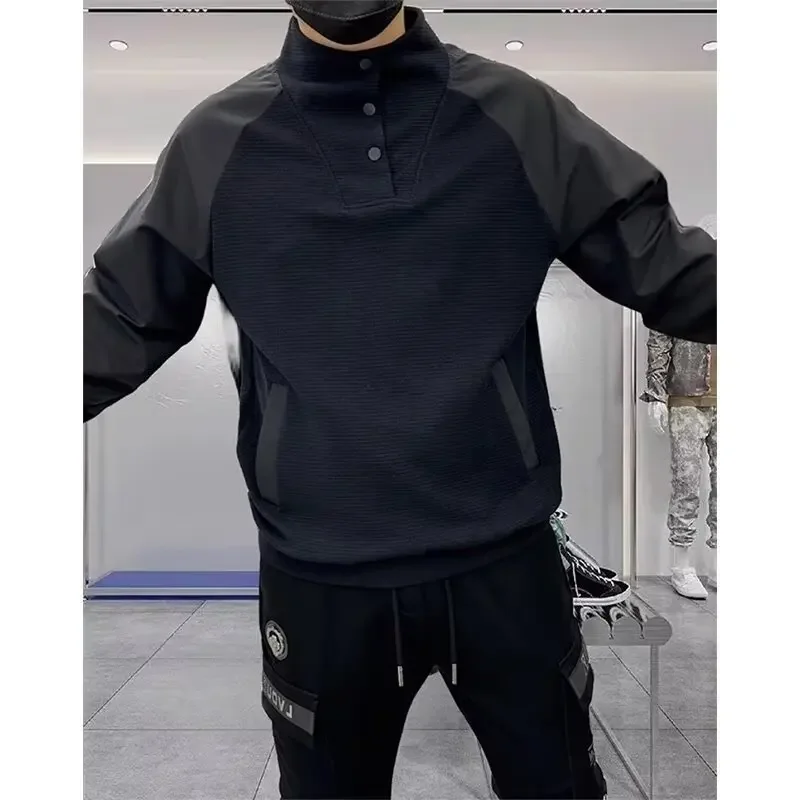 Sudadera con cuello levantado para hombres Casual de moda marca forro polar y chaqueta holgada gruesa. - Image 3