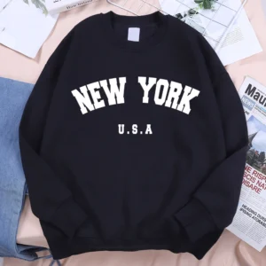Sudadera informal con estampado de letras de Nueva York y EE. UU., ropa holgada.