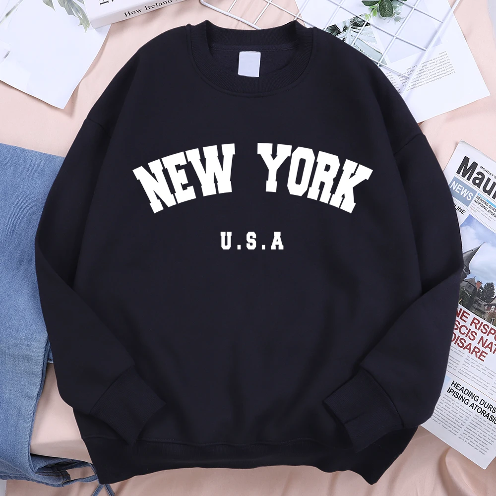 Sudadera informal con estampado de letras de Nueva York y EE. UU., ropa holgada.