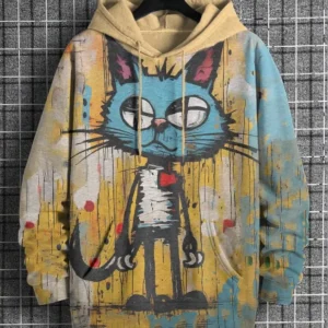Sudaderas con capucha Unisex con estampado 3D de gato y grafiti de dibujos animados para hombre y mujer, abrigo de chándal, Sudadera con capucha Harajuku, jersey.