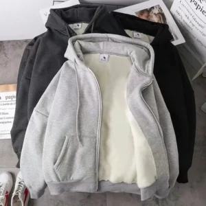 Chaqueta con forro polar para hombre, sudadera informal holgada, capucha y cremallera para otoño / invierno.