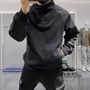 Sudadera con cuello levantado para hombres Casual de moda marca forro polar y chaqueta holgada gruesa.