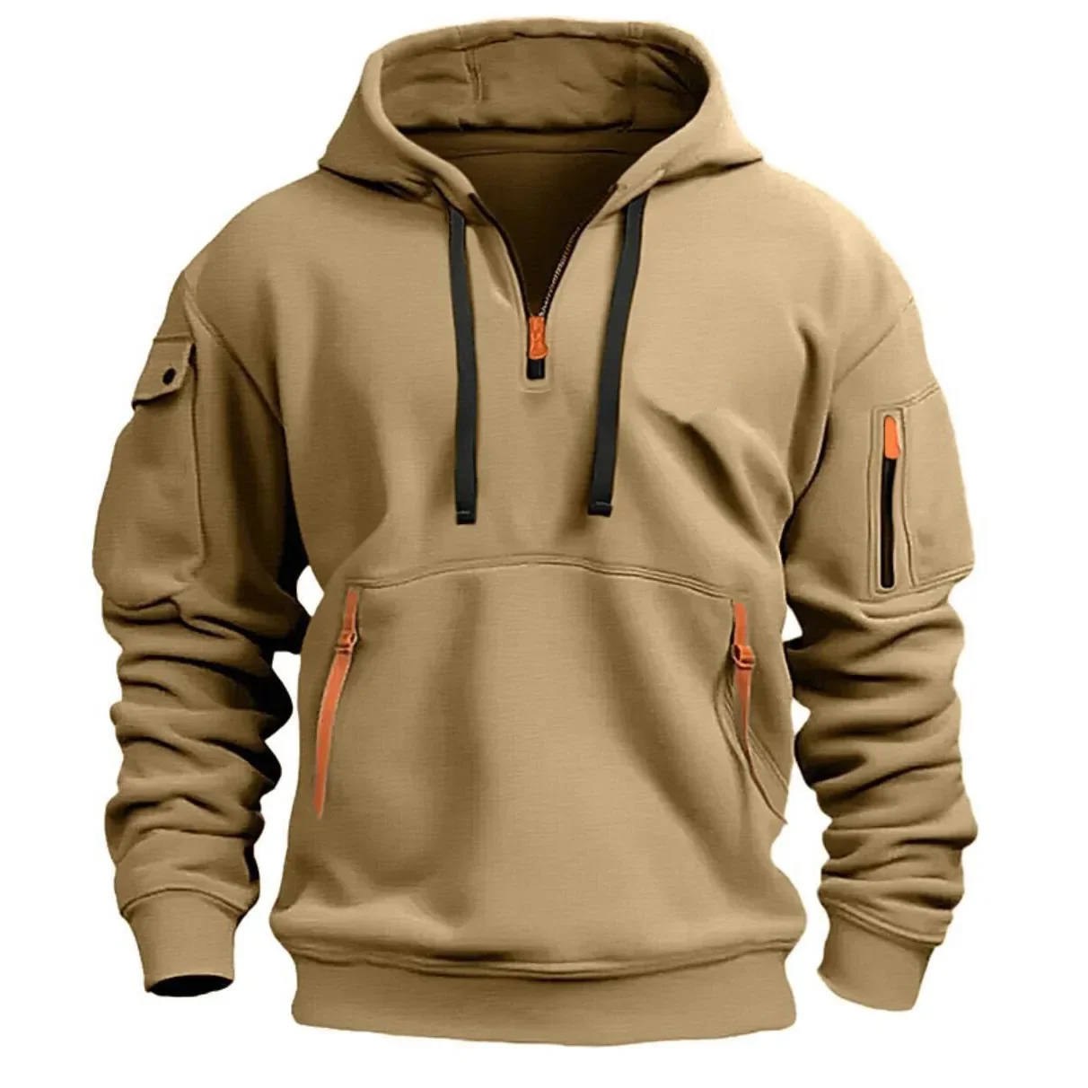 Sudadera con capucha para hombre, cremallera, multibolsillo, informal, holgado, deportiva cómoda - Image 5