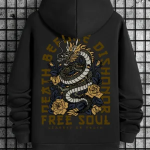 Sudadera con estampado de dragón, informal de manga larga, holgado, con capucha
