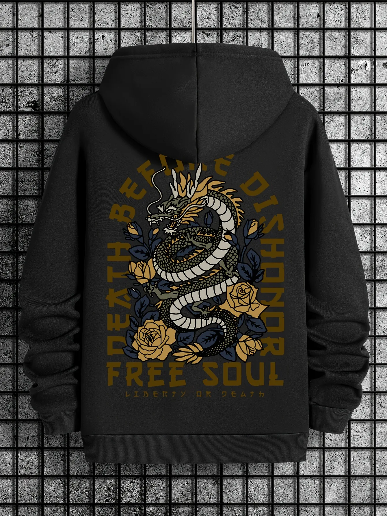 Sudadera con estampado de dragón, informal de manga larga, holgado, con capucha