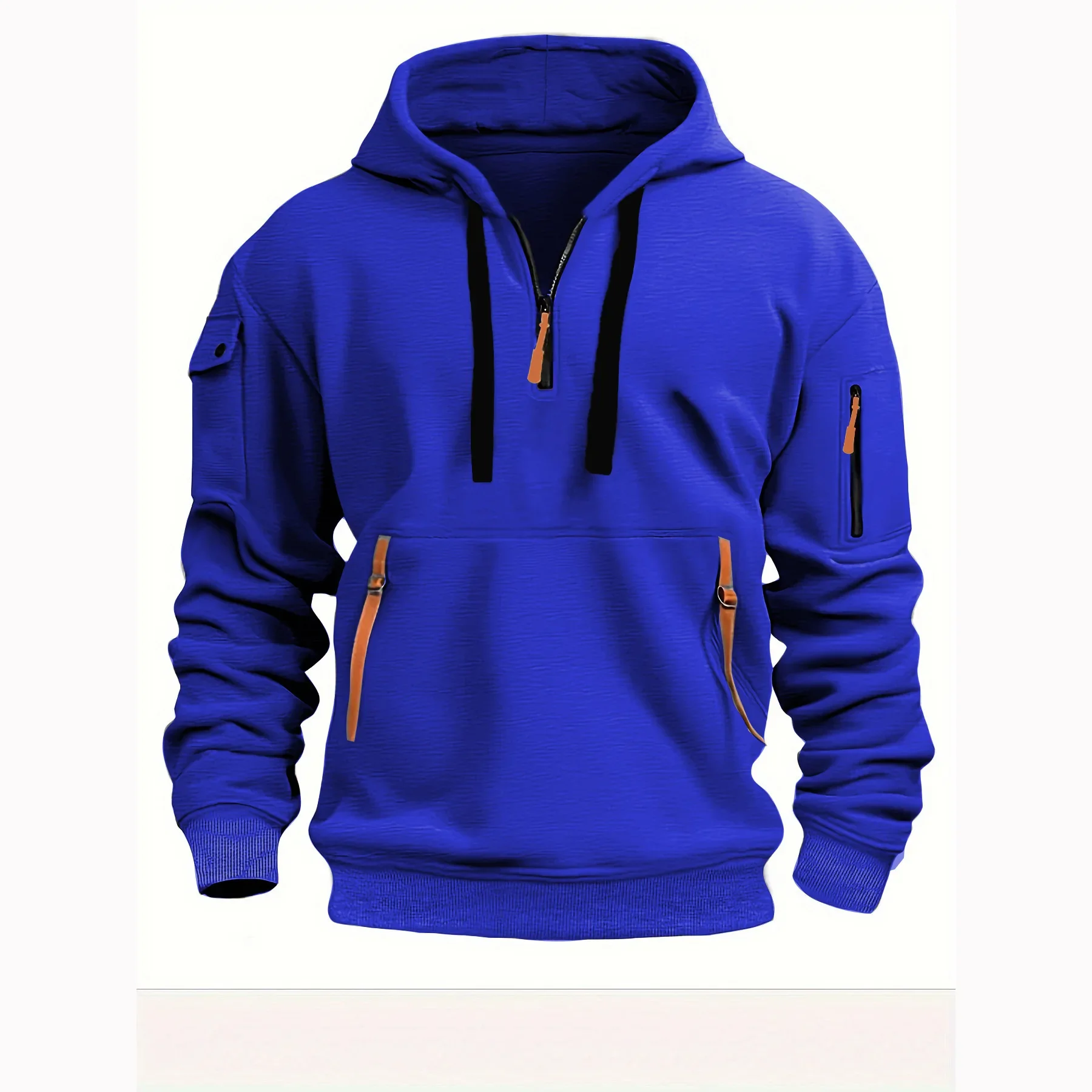 Sudadera con capucha para hombre, cremallera, multibolsillo, informal, holgado, deportiva cómoda - Image 8