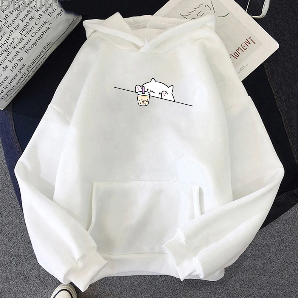 Sudadera con capucha holgada, dibujos animados, talla grande, Kawaii, Gato y Boba - Image 2