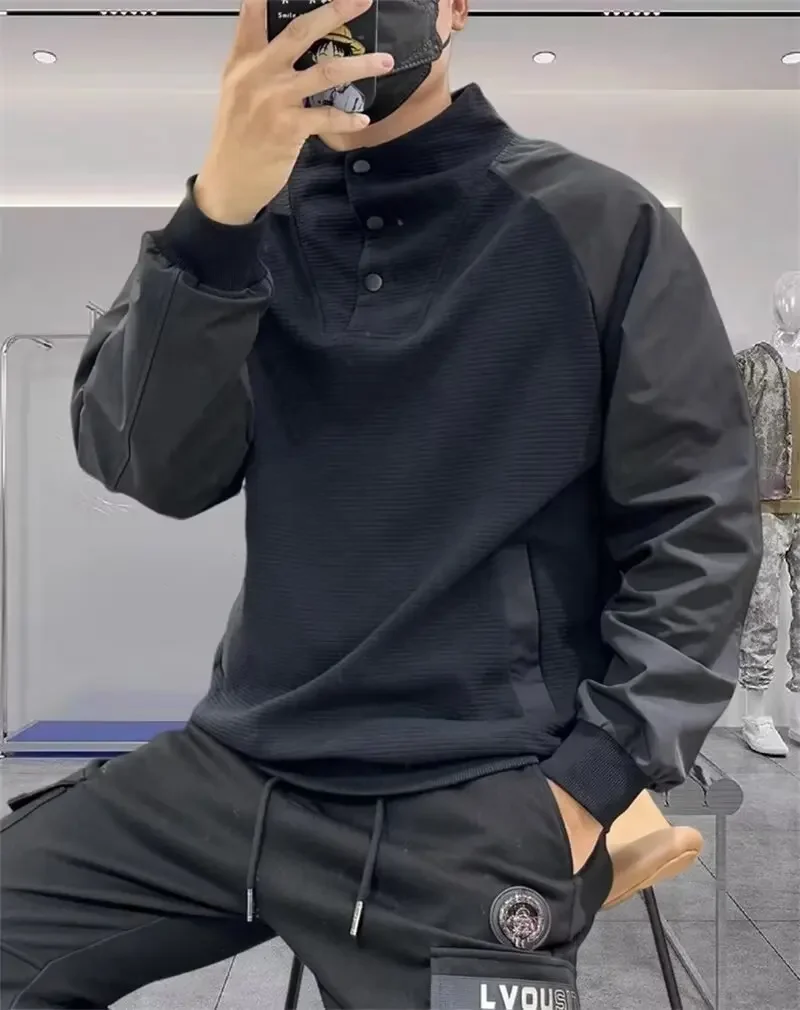 Sudadera con cuello levantado para hombres Casual de moda marca forro polar y chaqueta holgada gruesa. - Image 4