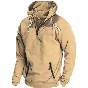 Suéter con capucha de manga larga con cremallera.