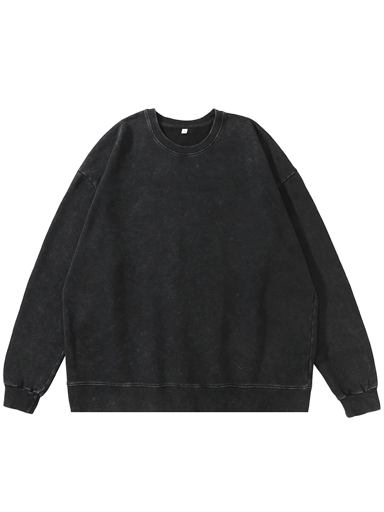 Sudadera de algodón lavado de cuello redondo. - Image 5