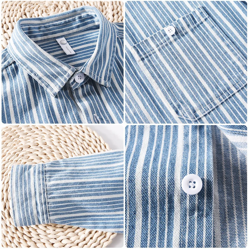 Camisa a rayas de manga larga, con bolsillos sueltos. - Image 5