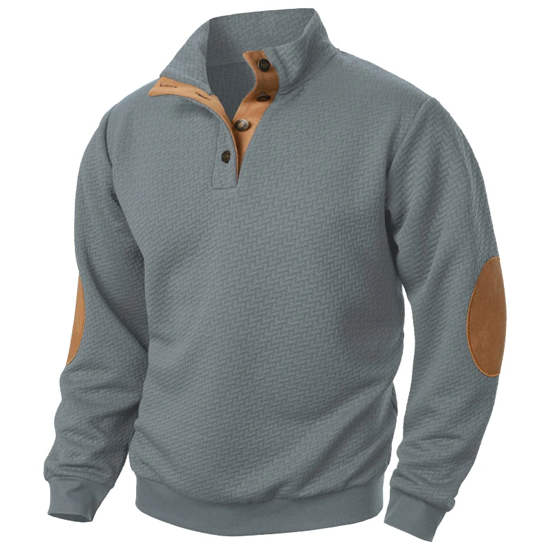Sudadera informal para hombre, manga larga con cuello levantado y botones. - Image 4