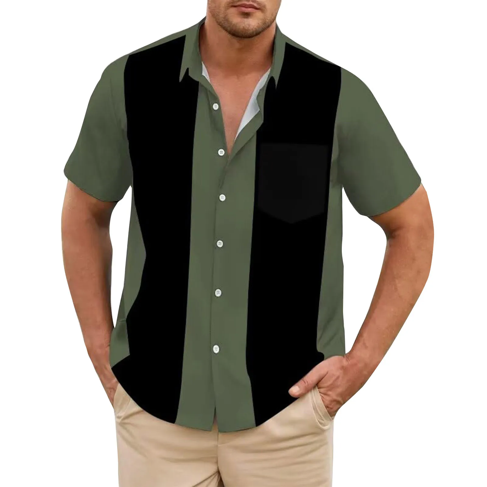 Camisa de empalme a rayas, manga corta con botones. - Image 11