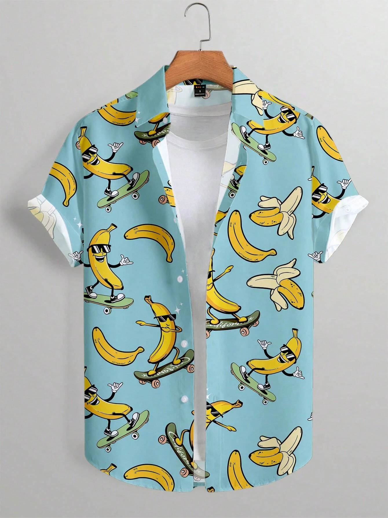 Camisa de solapa manga corta con estampado de animación de plátano.