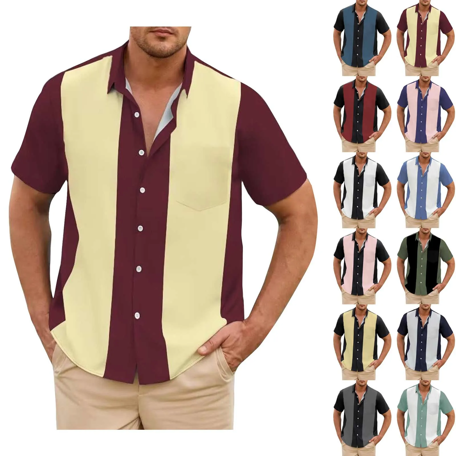 Camisa de empalme a rayas, manga corta con botones. - Image 5