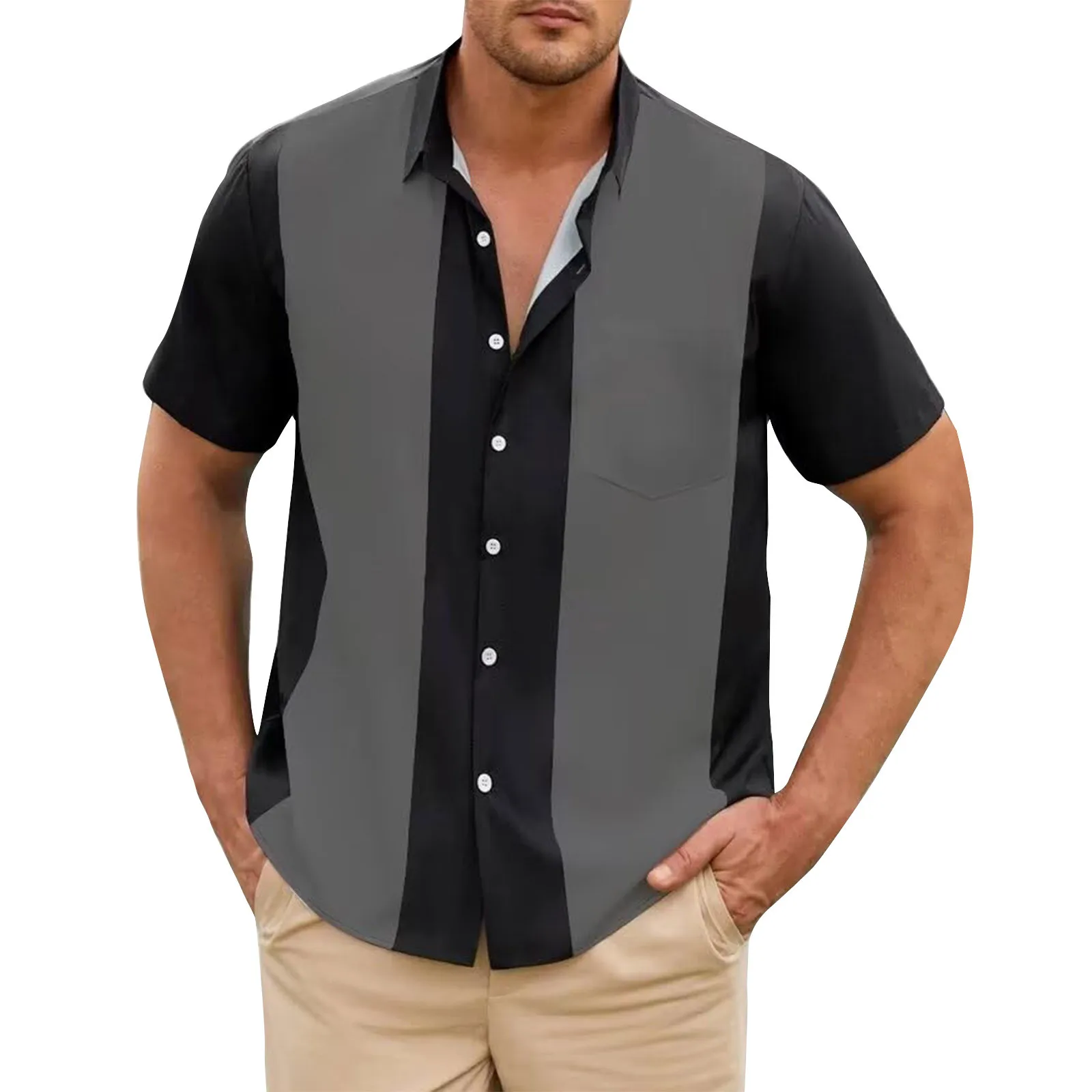 Camisa de empalme a rayas, manga corta con botones. - Image 4