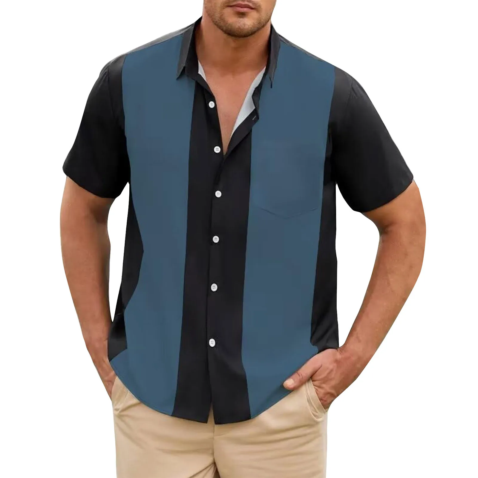 Camisa de empalme a rayas, manga corta con botones. - Image 9