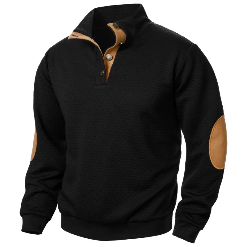 Sudadera informal para hombre, manga larga con cuello levantado y botones. - Image 2