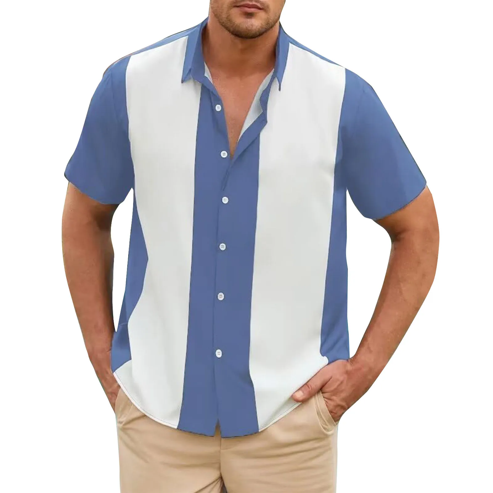 Camisa de empalme a rayas, manga corta con botones.