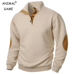 Sudadera informal para hombre, manga larga con cuello levantado y botones.