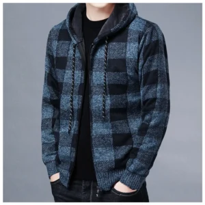 chaqueta con capucha, suéter de punto, cálido, con cremallera.