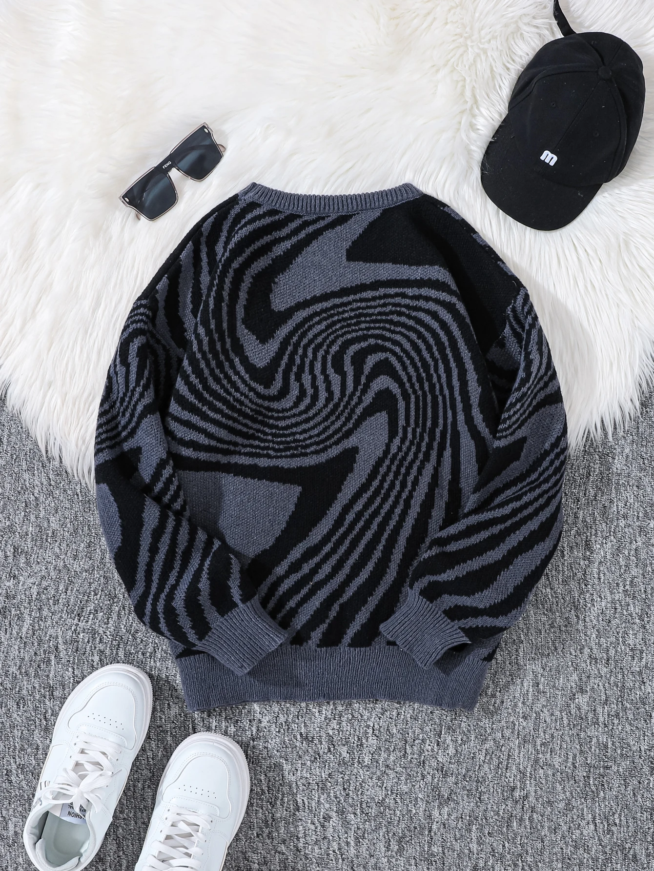 Suéter con patrón Jacquard, informal de cuello redondo con contraste de Color. - Image 4