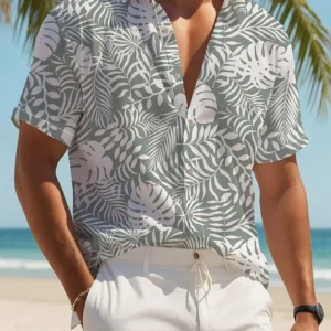 Camisa con estampado de plantas de manga corta con botones.